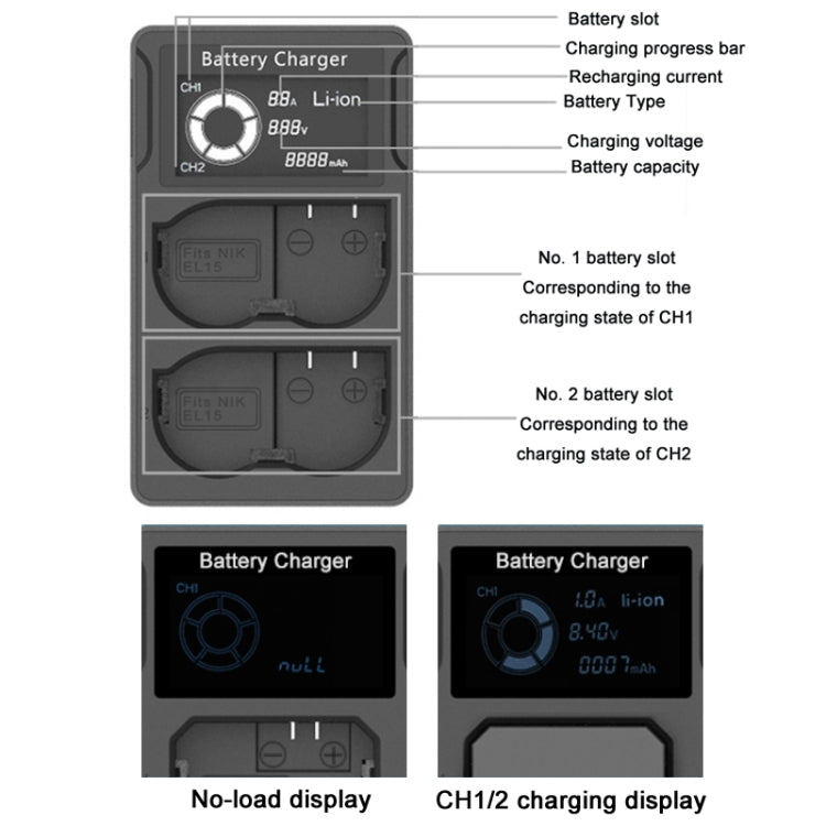 EL15 USB LCD Dual Charge SLR Camera Battery Charger - Battery USB Charger by PMC TechLife | Online Shopping South Africa | PMC TechLife | Buy Now Pay Later Mobicred