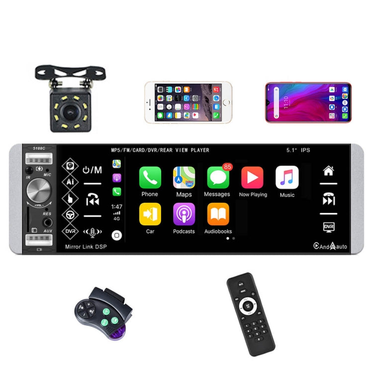 A2905 5.1 inch IPS Capacitive Screen Single Butt Carplay Player, Style: Standard+8 Light Camera - Car MP3 & MP4 & MP5 by PMC TechLife | Online Shopping South Africa | PMC TechLife | Buy Now Pay Later Mobicred