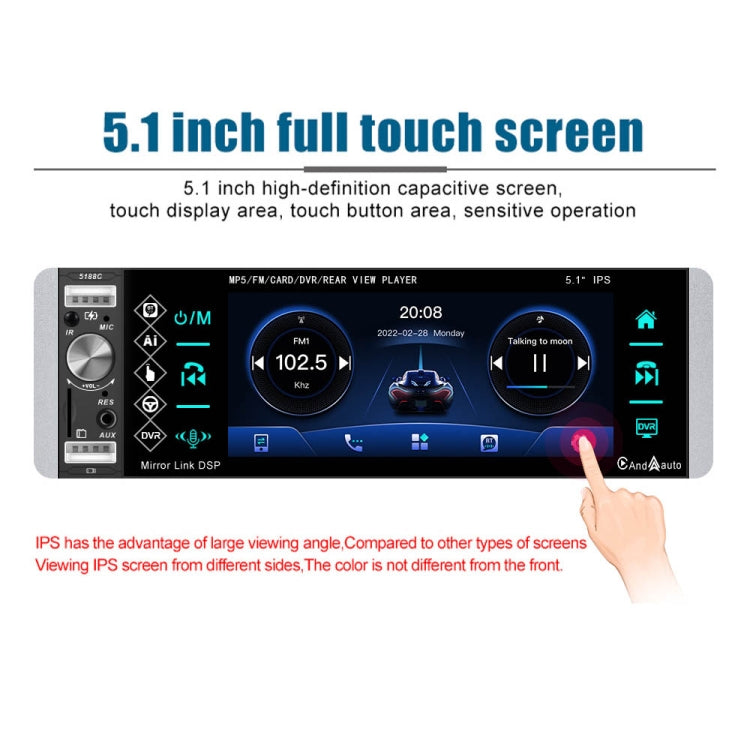 A2905 5.1 inch IPS Capacitive Screen Single Butt Carplay Player, Style: Standard+8 Light Camera - Car MP3 & MP4 & MP5 by PMC TechLife | Online Shopping South Africa | PMC TechLife | Buy Now Pay Later Mobicred