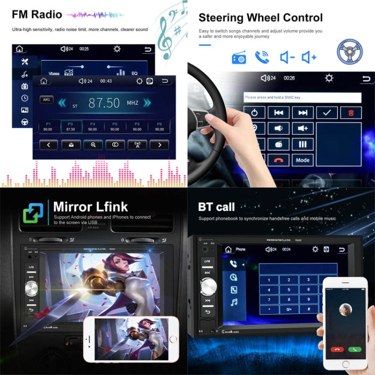7622C 6.2 inch Dual Spindle HD Car Universal MP5 Carplay Player, Style: Standard+8 Light Camera - Car MP3 & MP4 & MP5 by PMC TechLife | Online Shopping South Africa | PMC TechLife | Buy Now Pay Later Mobicred