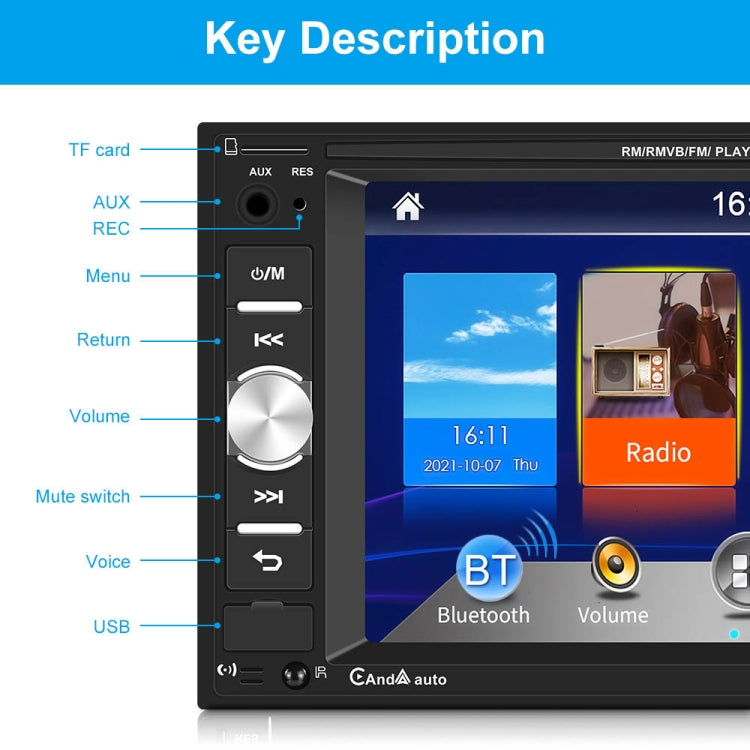 7622C 6.2 inch Dual Spindle HD Car Universal MP5 Carplay Player, Style: Standard+AHD Camera - Car MP3 & MP4 & MP5 by PMC TechLife | Online Shopping South Africa | PMC TechLife | Buy Now Pay Later Mobicred