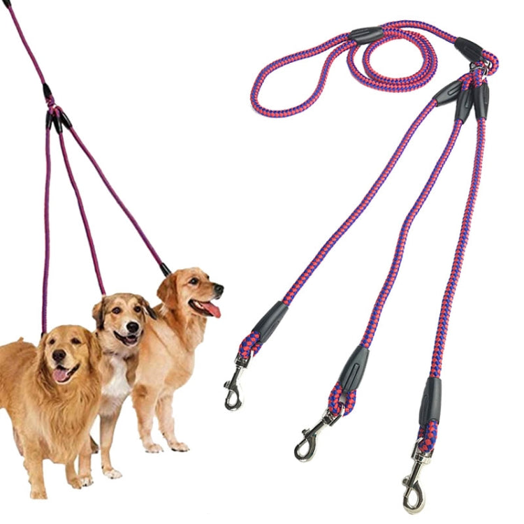 140cm 3 In 1 Leash Multi-head Dog Walking Rope(Rose Red) - Leashes by PMC Jewellery | Online Shopping South Africa | PMC Jewellery