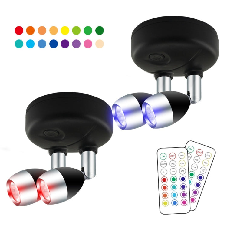 C2765 Double Head 2 Lights Wireless RGB Remote Control Cabinet Ambient Spotlight - Novelty Lighting by PMC TechLife | Online Shopping South Africa | PMC TechLife | Buy Now Pay Later Mobicred