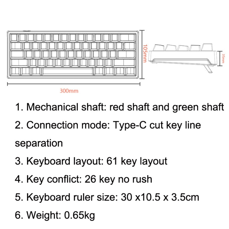 LEAVEN K620 61 Keys Hot Plug-in Glowing Game Wired Mechanical Keyboard, Cable Length: 1.8m, Color: Black White Green Shaft - Wired Keyboard by LEAVEN | Online Shopping South Africa | PMC Jewellery | Buy Now Pay Later Mobicred