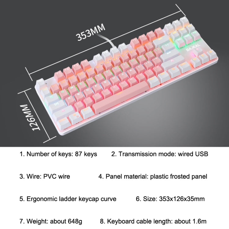 BAJEAL K100 87 Keys Green Shaft Wired Mechanical Keyboard, Cable Length: 1.6m(Black) - Wired Keyboard by BAJEAL | Online Shopping South Africa | PMC Jewellery | Buy Now Pay Later Mobicred