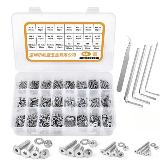 940 PCS/Set M2/M3/M4/M5 Flat Head Hexagon Socket Screws Gasket Ring Set - Screws by PMC Jewellery | Online Shopping South Africa | PMC Jewellery