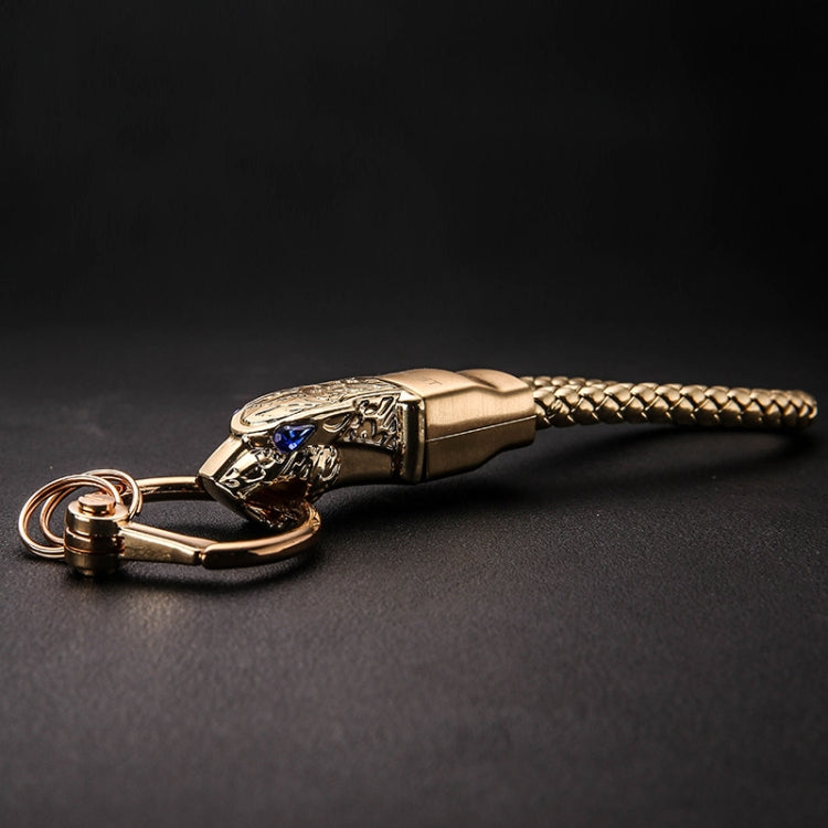 HONEST Diamond Encrusted Car Keychain Leather Cord Leopard Metal Keychain Pendant(Basic Gold) - Key Rings by HONEST | Online Shopping South Africa | PMC TechLife
