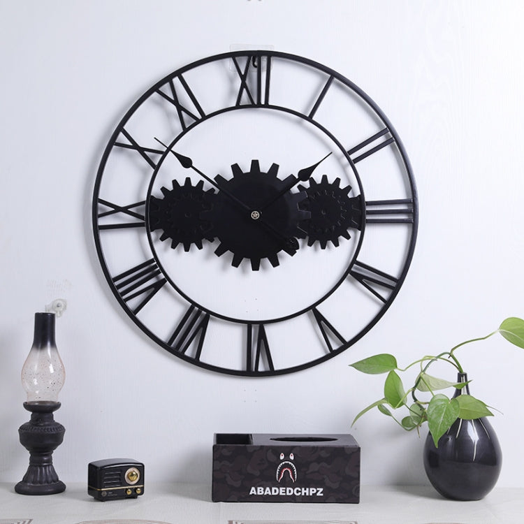 60cm Vintage Iron Round Gear Wall Clock Silent Large Art Clock(Black+Black Needle) - Wall Clock by PMc TechLife | Online Shopping South Africa | PMc TechLife | Buy Now Pay Later Mobicred