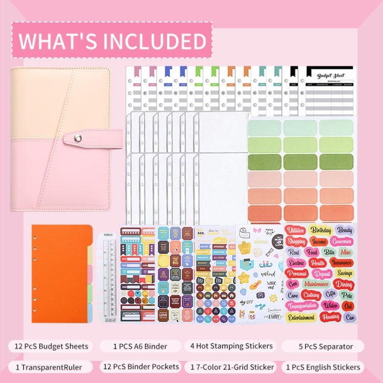 A6 YMX-012 PU Leather Budget Binder Notebook Macaron Color Matching Handbook(Khaki+Pink) - Notebooks by PMc TechLife | Online Shopping South Africa | PMc TechLife | Buy Now Pay Later Mobicred