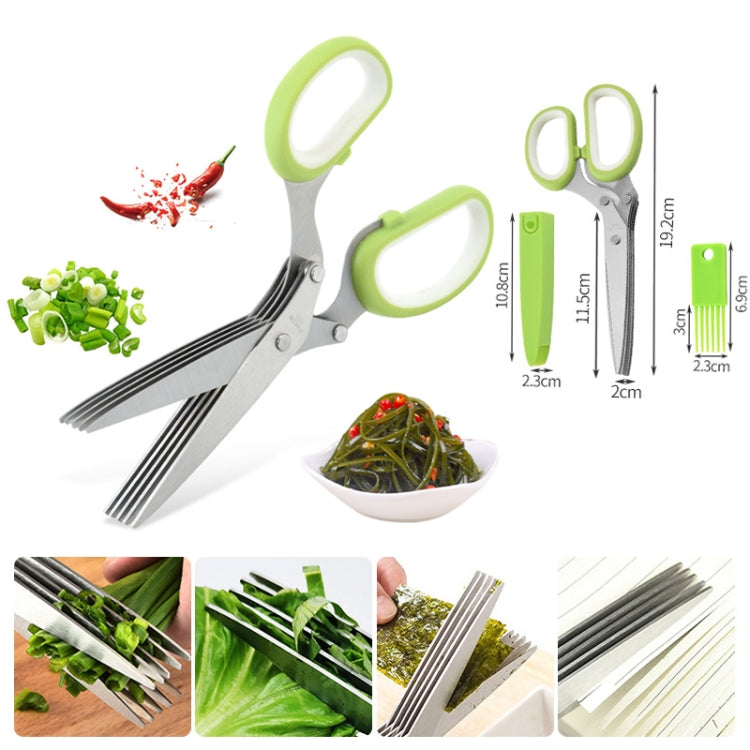 Five-Layer Vegetable Scissors Office Shredding Stainless Steel Scissors(Green Gray) - Cutter & Peeler by PMC TechLife | Online Shopping South Africa | PMC TechLife