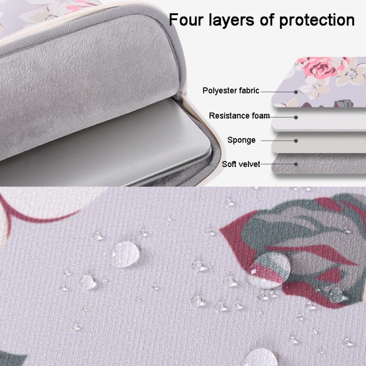 H40-B01 White Rose Pattern Laptop Case Bag Computer Liner Bag With Handle, Size: 12 Inch(Black) - 12.1 inch by PMC Jewellery | Online Shopping South Africa | PMC Jewellery | Buy Now Pay Later Mobicred