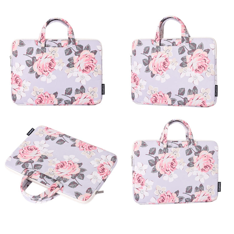 H40-B01 White Rose Pattern Laptop Case Bag Computer Liner Bag With Handle, Size: 15 Inch(Black) - 15 inch by PMC Jewellery | Online Shopping South Africa | PMC Jewellery | Buy Now Pay Later Mobicred