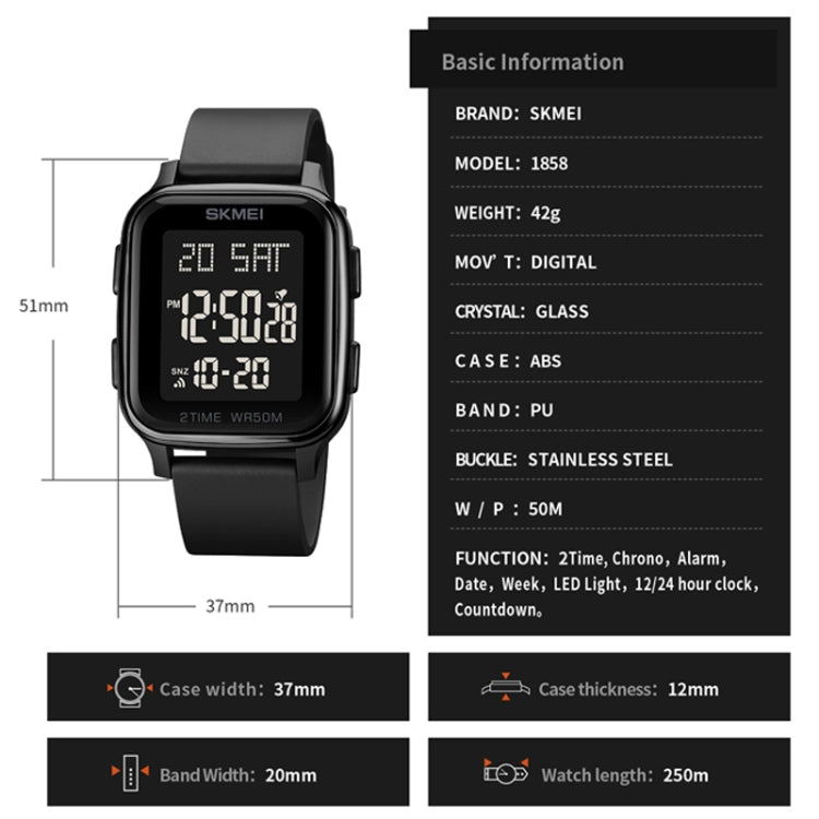 SKMEI 1858 Square Waterproof Digital Dual Display LED Luminous Watch(Blue) - free shipping - PMC TechLife - Order now!