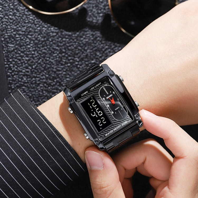 SKMEI 1868 Square Double Display Waterproof Men Watch, Style: Leather Belt (Gold) - free shipping - PMC TechLife - Order now!