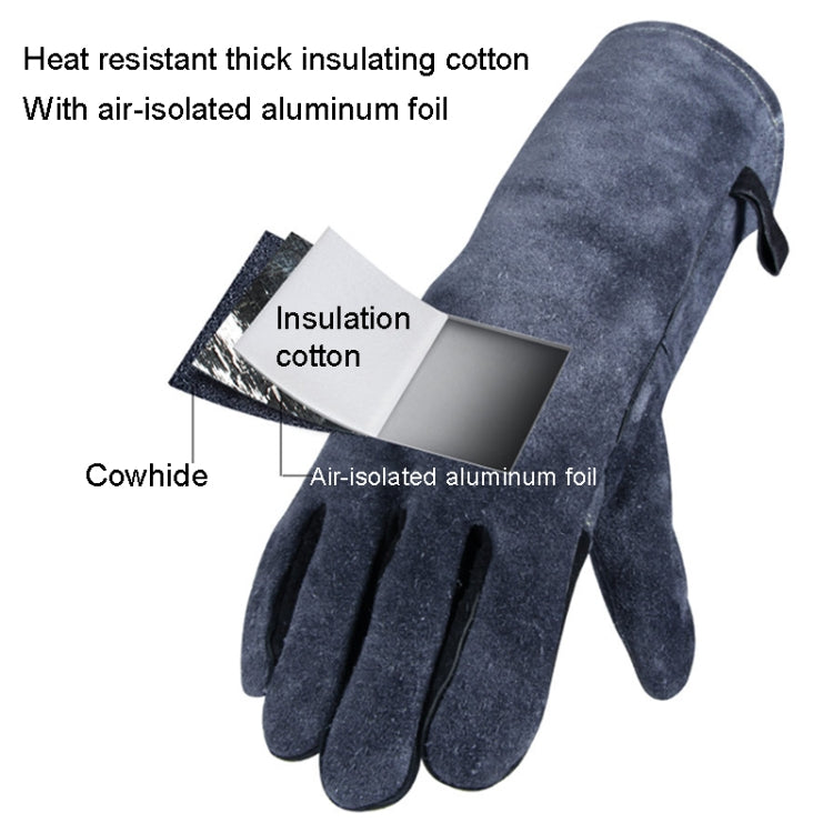 Cowhide BBQ Gloves Thickened Anti-hot Oven Welding Protection Gloves, Specification: A2415 16 inch Gray Black - Safety Gloves by PMC Jewellery | Online Shopping South Africa | PMC Jewellery