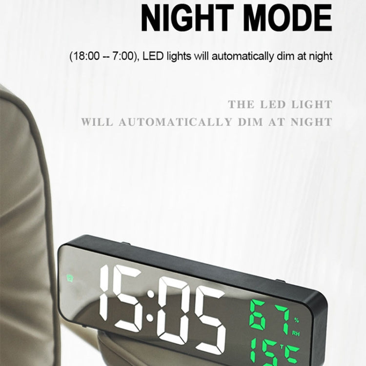 671  Mirror Screen Digital LED Alarm Clock USB Plug-in/Battery Dual-use With Temperature/Humidity Display(Black Shell White Green) - Alarm Clocks by PMC TechLife | Online Shopping South Africa | PMC TechLife