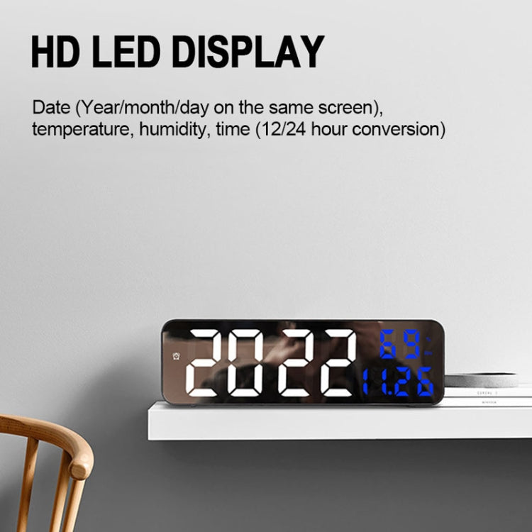671  Mirror Screen Digital LED Alarm Clock USB Plug-in/Battery Dual-use With Temperature/Humidity Display(Black Shell White Green) - Alarm Clocks by PMC TechLife | Online Shopping South Africa | PMC TechLife
