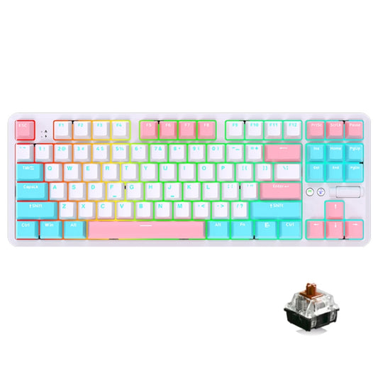 Ajazz K870T Pro 87 Keys Three Mode Wireless/Bluetooth/Wired Pluggable RGB Mechanical Keyboard Tea Shaft (White) - Wireless Keyboard by Ajazz | Online Shopping South Africa | PMC Jewellery | Buy Now Pay Later Mobicred