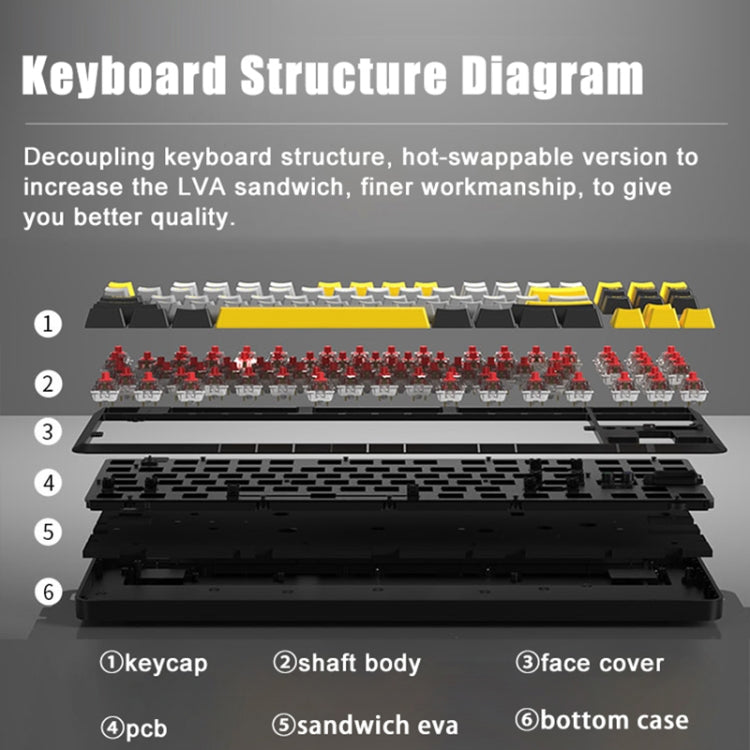 Ajazz K870T Pro 87 Keys Three Mode Wireless/Bluetooth/Wired Pluggable RGB Mechanical Keyboard Red Shaft (Black) - free shipping - PMC Jewellery - Order now!