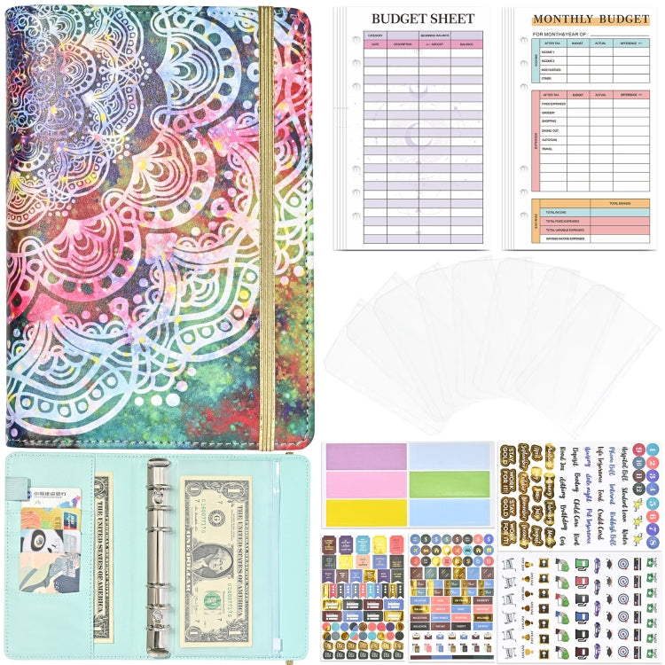 A6 Mandala Binder Financial Plan Notebook PU Leather Cash Budget Book(Vitality Green) - Notebooks by PMc TechLife | Online Shopping South Africa | PMc TechLife | Buy Now Pay Later Mobicred