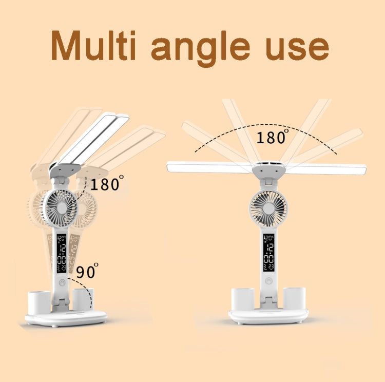 Rechargeable  3200mAh Double Head Lighting LED Fan Desk Lamp with Pen Holder & Clock - free shipping - PMC TechLife - Order now!