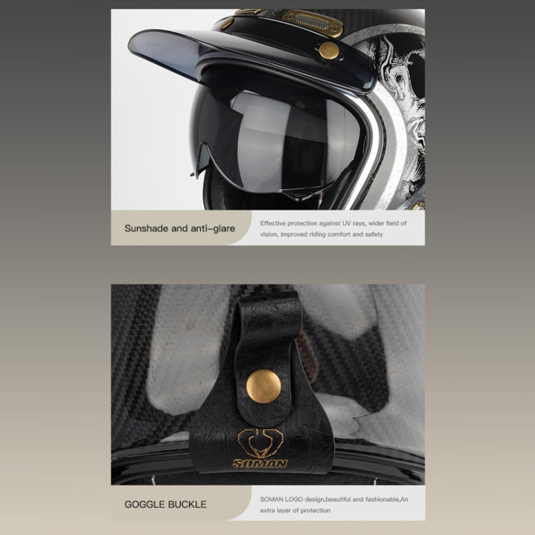SOMAN Motorcycle Four Seasons Carbon Fiber Half Helmet, Color: Bright Carbon Fiber(XL) - Helmets by SOMAN | Online Shopping South Africa | PMC Jewellery | Buy Now Pay Later Mobicred