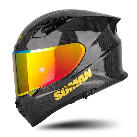 SOMAN Motorcycle Carbon Fiber Double Lens Thermal Safety Helmet, Size: M(Snake Carbon Fiber REVO) - Helmets by SOMAN | Online Shopping South Africa | PMC Jewellery | Buy Now Pay Later Mobicred