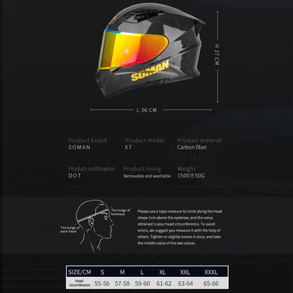 SOMAN Motorcycle Carbon Fiber Double Lens Thermal Safety Helmet, Size: XXL(Snake Carbon Fiber) - Helmets by SOMAN | Online Shopping South Africa | PMC Jewellery | Buy Now Pay Later Mobicred