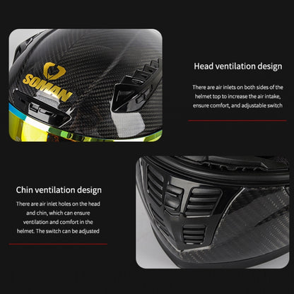 SOMAN Motorcycle Carbon Fiber Double Lens Thermal Safety Helmet, Size: XL(Snake Carbon Fiber) - Helmets by SOMAN | Online Shopping South Africa | PMC Jewellery | Buy Now Pay Later Mobicred