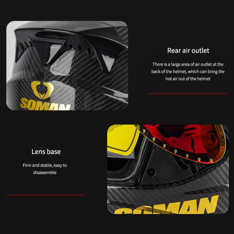SOMAN Motorcycle Carbon Fiber Double Lens Thermal Safety Helmet, Size: S(Snake Carbon Fiber) - Helmets by SOMAN | Online Shopping South Africa | PMC Jewellery | Buy Now Pay Later Mobicred