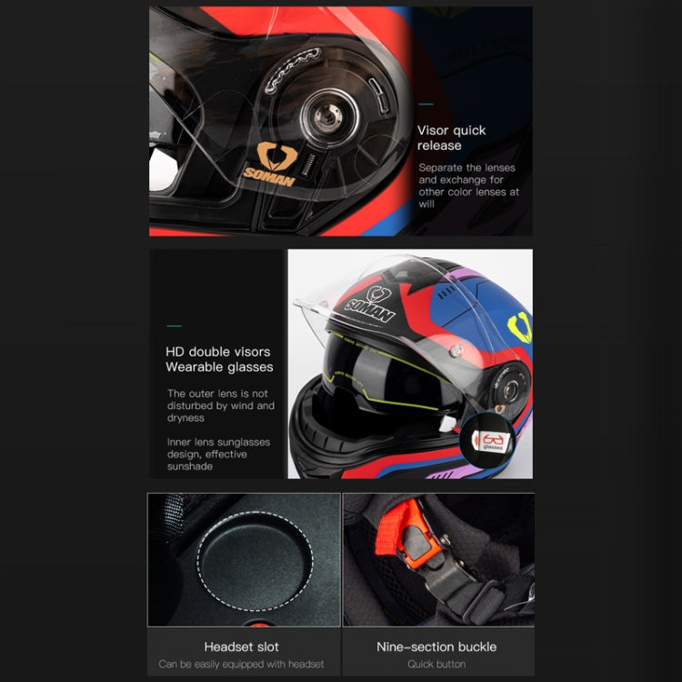 SOMAN Racing Motorcycle Double Lens Riding Safety Helmet, Size: M(Silver Gray Black Vision) - free shipping - PMC TechLife - Order now!