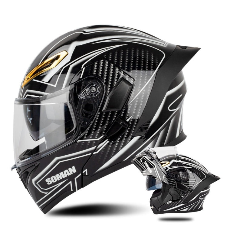 SOMAN Motorcycle Dual Lens Riding Peel-Off Full Coverage Helmet, Size: M(Bright Black White) - free shipping - PMC TechLife - Order now!