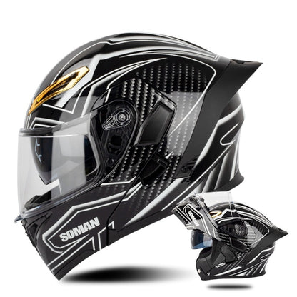 SOMAN Motorcycle Dual Lens Riding Peel-Off Full Coverage Helmet, Size: L(Bright Black White) - Helmets by SOMAN | Online Shopping South Africa | PMC Jewellery | Buy Now Pay Later Mobicred