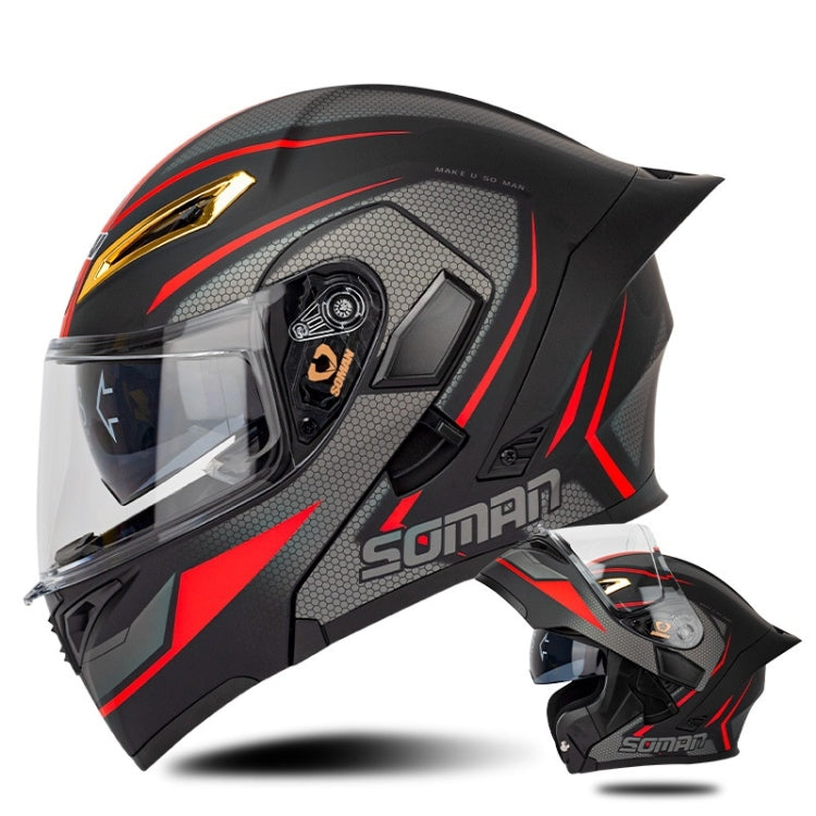 SOMAN Motorcycle Dual Lens Riding Peel-Off Full Coverage Helmet, Size: XL(Black Red Track) - free shipping - PMC TechLife - Order now!
