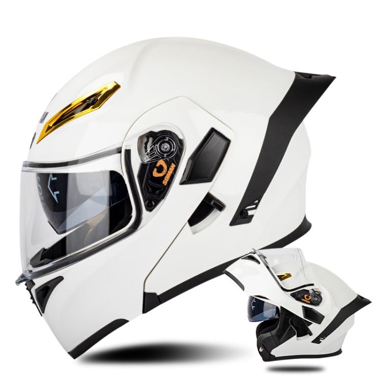 SOMAN Motorcycle Dual Lens Riding Peel-Off Full Coverage Helmet, Size: XXL(Pearl White) - Helmets by SOMAN | Online Shopping South Africa | PMC TechLife | Buy Now Pay Later Mobicred
