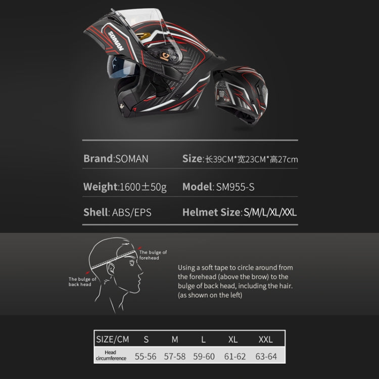 SOMAN Motorcycle Dual Lens Riding Peel-Off Full Coverage Helmet, Size: M(Matt Black Red) - free shipping - PMC TechLife - Order now!