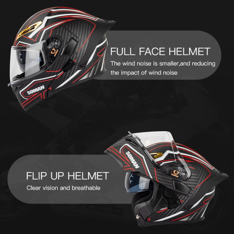 SOMAN Motorcycle Dual Lens Riding Peel-Off Full Coverage Helmet, Size: M(Matt Black) - Helmets by SOMAN | Online Shopping South Africa | PMC TechLife | Buy Now Pay Later Mobicred