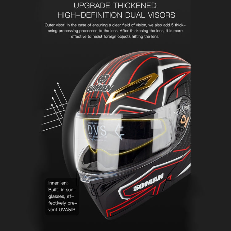 SOMAN Motorcycle Dual Lens Riding Peel-Off Full Coverage Helmet, Size: XXL(Red Gray Vision) - free shipping - PMC TechLife - Order now!
