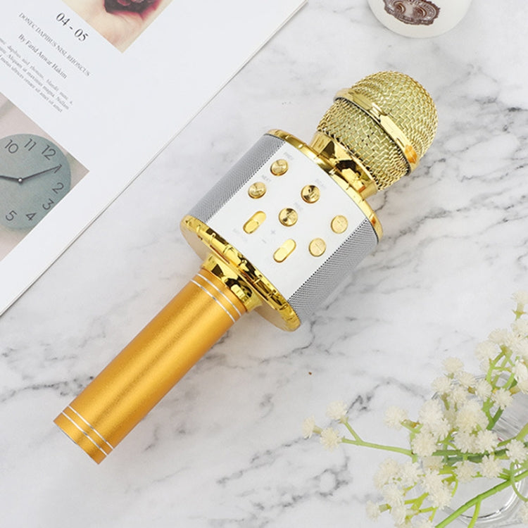 WS-858L LED Light Flashing Wireless Capacitance Microphone Comes With Audio Mobile Phone Bluetoon Live Microphone(Gold) - Microphone by PMC Jewellery | Online Shopping South Africa | PMC Jewellery | Buy Now Pay Later Mobicred