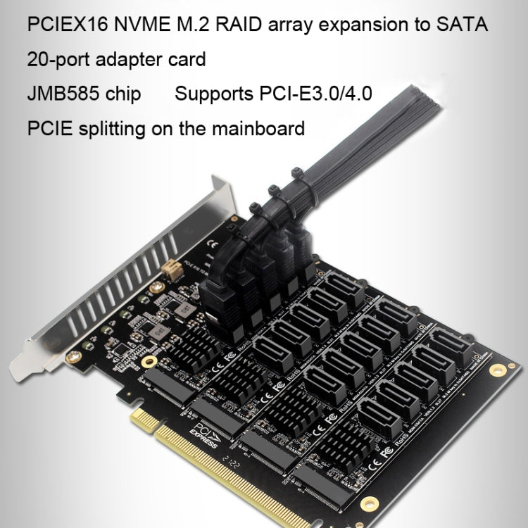 PCIEX16 NVME M.2 RAID Array Expansion SATA 20 Port Transfer Card - Card Adapter by PMC Jewellery | Online Shopping South Africa | PMC Jewellery | Buy Now Pay Later Mobicred