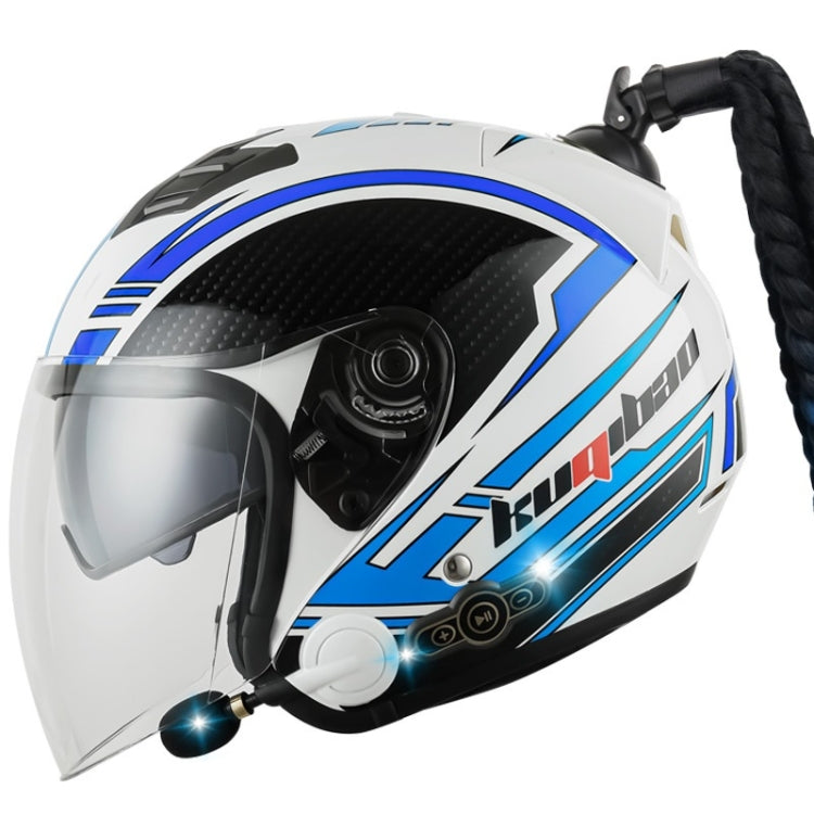 KUQIBAO Motorcycle Bluetooth Headset Double Lens Helmet With Braid, Size: XL(White Phantom Fiber) - free shipping - PMC TechLife - Order now!