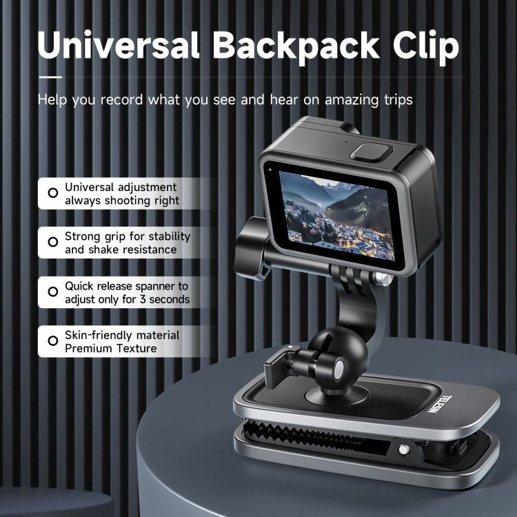 TELESIN 360 Degree Rotation Backpack Clip Clamp Mount For Action Camera - Backpack Clip by TELESIN | Online Shopping South Africa | PMC TechLife | Buy Now Pay Later Mobicred