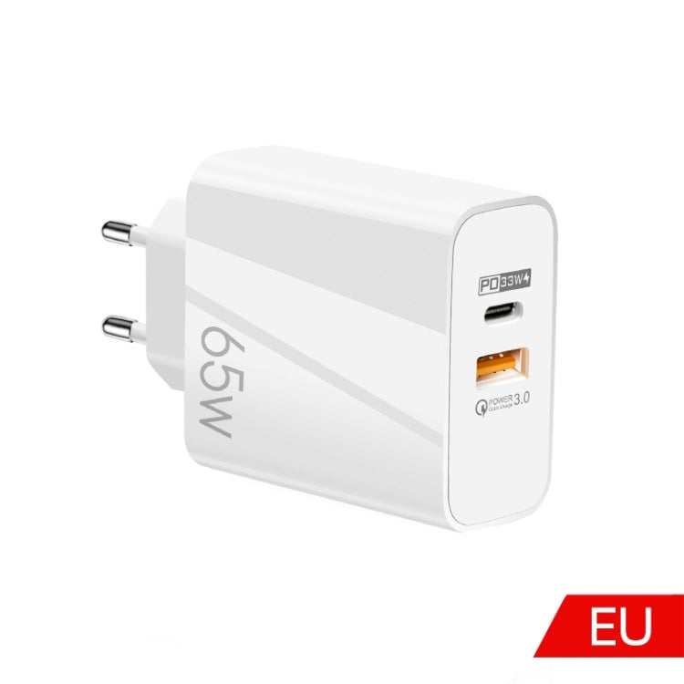 A502 65W USB-C/Type-C+USB Dual Port GaN Charger QC3.0 Laptop Universal Charger EU Plug White - USB Charger by PMC Jewellery | Online Shopping South Africa | PMC Jewellery | Buy Now Pay Later Mobicred