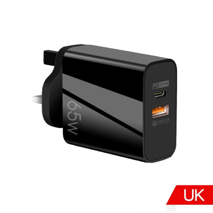 A502 65W USB-C/Type-C+USB Dual Port GaN Charger QC3.0 Laptop Universal Charger UK Plug Black - USB Charger by PMC Jewellery | Online Shopping South Africa | PMC Jewellery | Buy Now Pay Later Mobicred