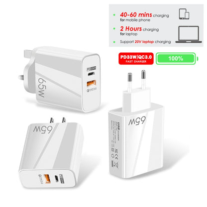 A502 65W USB-C/Type-C+USB Dual Port GaN Charger QC3.0 Laptop Universal Charger UK Plug White - USB Charger by PMC Jewellery | Online Shopping South Africa | PMC Jewellery | Buy Now Pay Later Mobicred