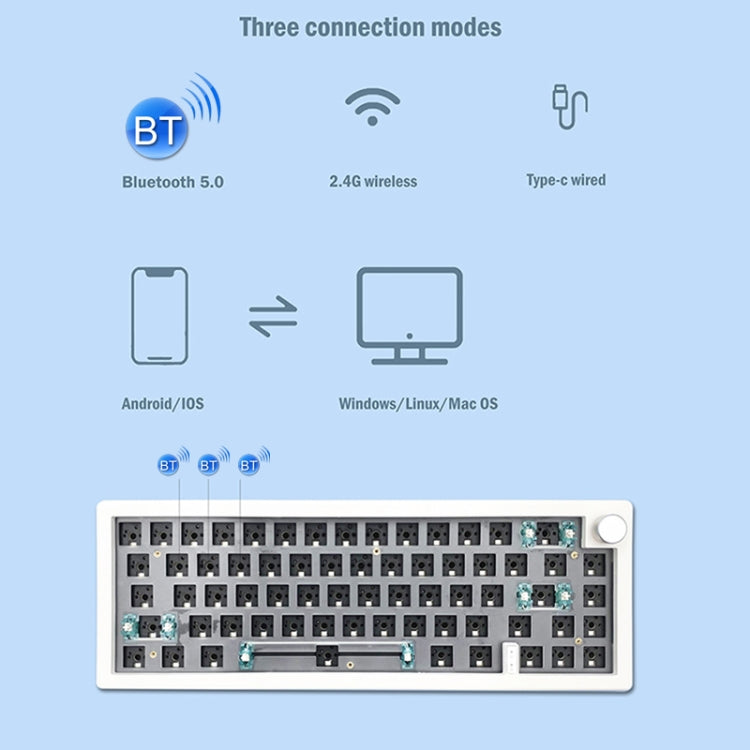 67 Keys Three-mode Customized DIY With Knob Mechanical Keyboard Kit Supports Hot Plug RGB Backlight, Color: Claret - Other by PMC Jewellery | Online Shopping South Africa | PMC Jewellery | Buy Now Pay Later Mobicred