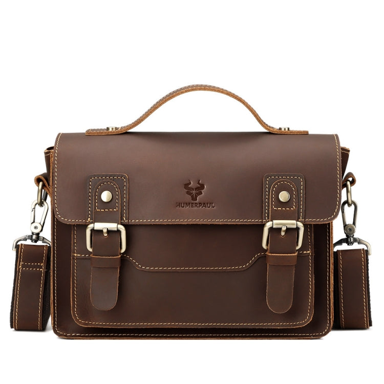 HUMERPAUL Leather Crossbody Bag Men Retro Shoulder Bag Commuter Men Small Square Bag(Brown) - Single-shoulder Bags by HUMERPAUL | Online Shopping South Africa | PMC Jewellery