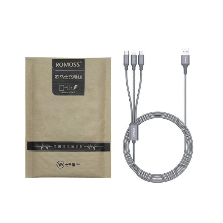 ROMOSS CB25 3 In 1 3.5A  8 Pin + Micro USB + Type C/USB-C Cable 1m(Blue) - Multifunction Cable by ROMOSS | Online Shopping South Africa | PMC Jewellery | Buy Now Pay Later Mobicred