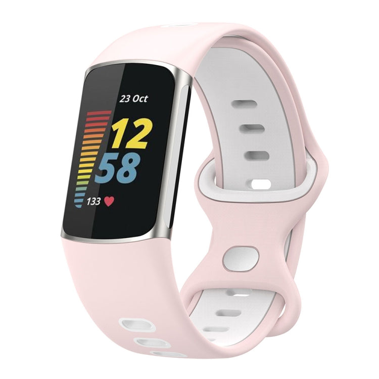 For Fitbit Charge 5 Smart Watch Sports Waterproof Two-Color Silicone Band(Pink White) - Watch Bands by PMC Jewellery | Online Shopping South Africa | PMC Jewellery | Buy Now Pay Later Mobicred