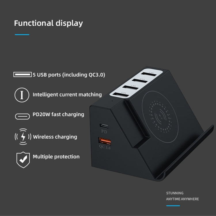 PD 20W +QC 3.0 Wireless Charging+6 Ports Multi-function Charger(UK Plug) - Multifunction Charger by PMC Jewellery | Online Shopping South Africa | PMC Jewellery | Buy Now Pay Later Mobicred